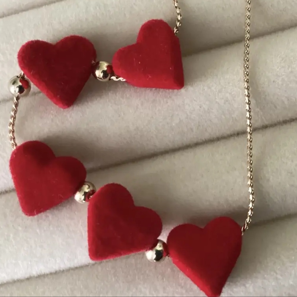 NEW Gold and Velvet Red Heart Necklace - Valentines Day Y2K